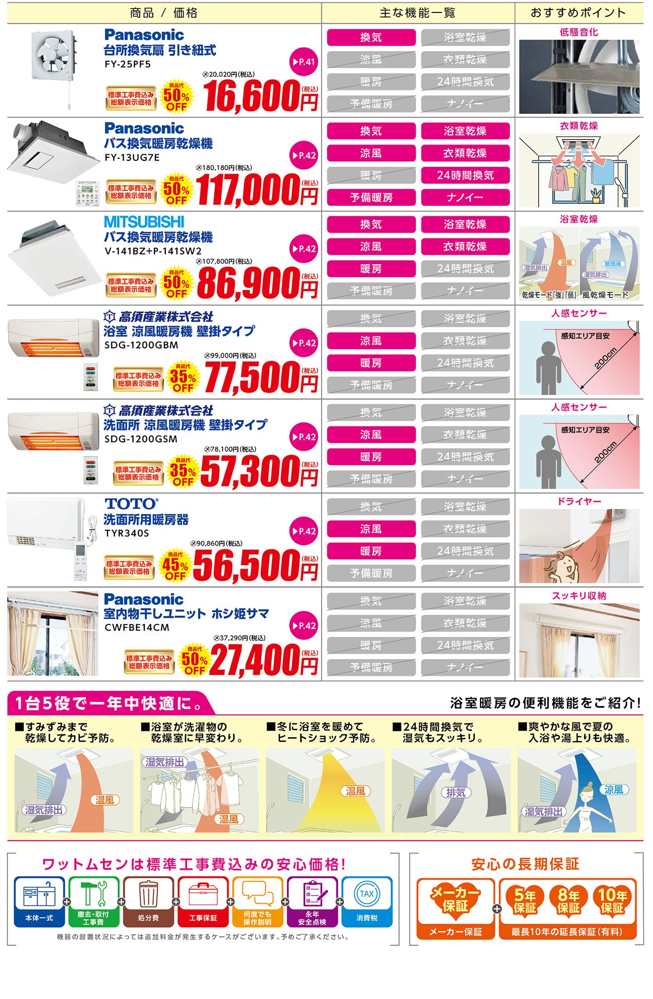 換気扇 浴室暖房 株式会社ワットムセン 家電 電気 ガス機器 水廻り 交換工事専門店 住まいの身近なかかりつけ