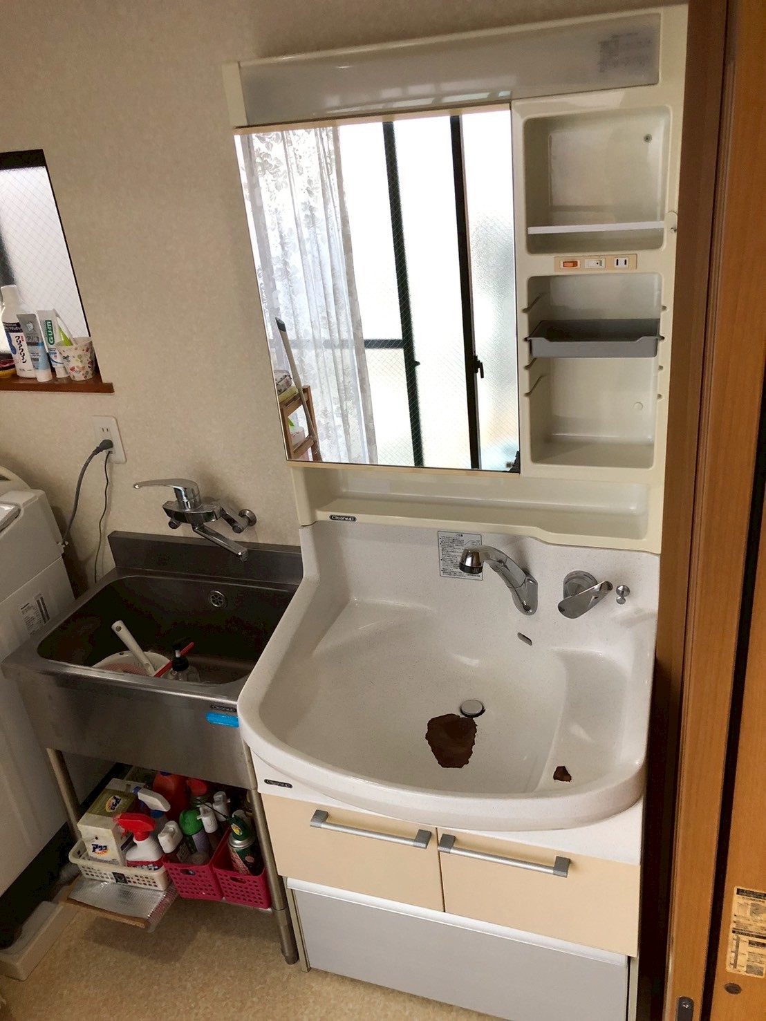 ＴＯＴＯ 洗面化粧台交換工事 Ｖシリーズ ３面鏡 LDPB075BJGEN2F +LMPB075A3GDC1G 【京都市北区】